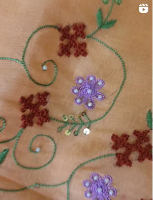 Pastel Fabric with 3D Flower Embroidery Pattern