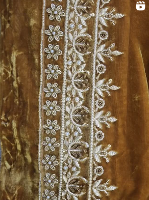 Yellow Fabric with Multicolor Thread Embroidery Work