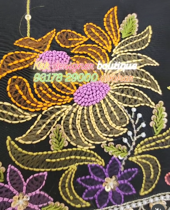 Floral Hand Embroidery Design on Silk Fabric